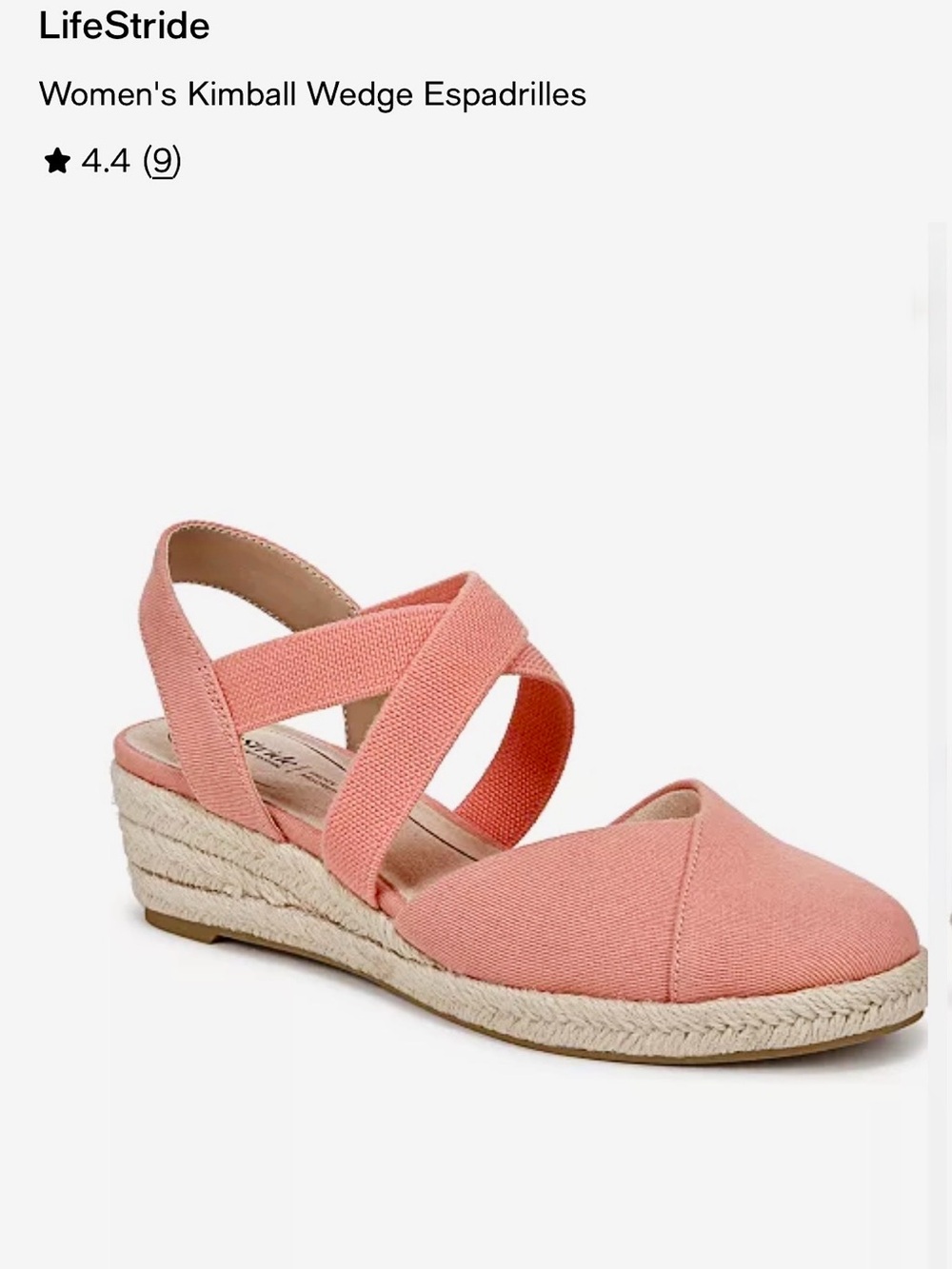 NWOT LifeStride Women's Kimball Wedge Espadrilles Coral Pink